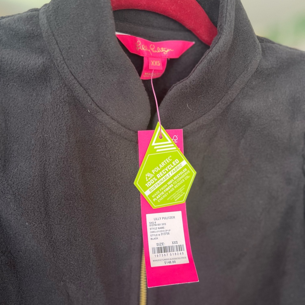 NWT Lilly Pulitzer Cabello Fleece Zip Up Black Ruffle Sz XXS - Picture 7 of 7